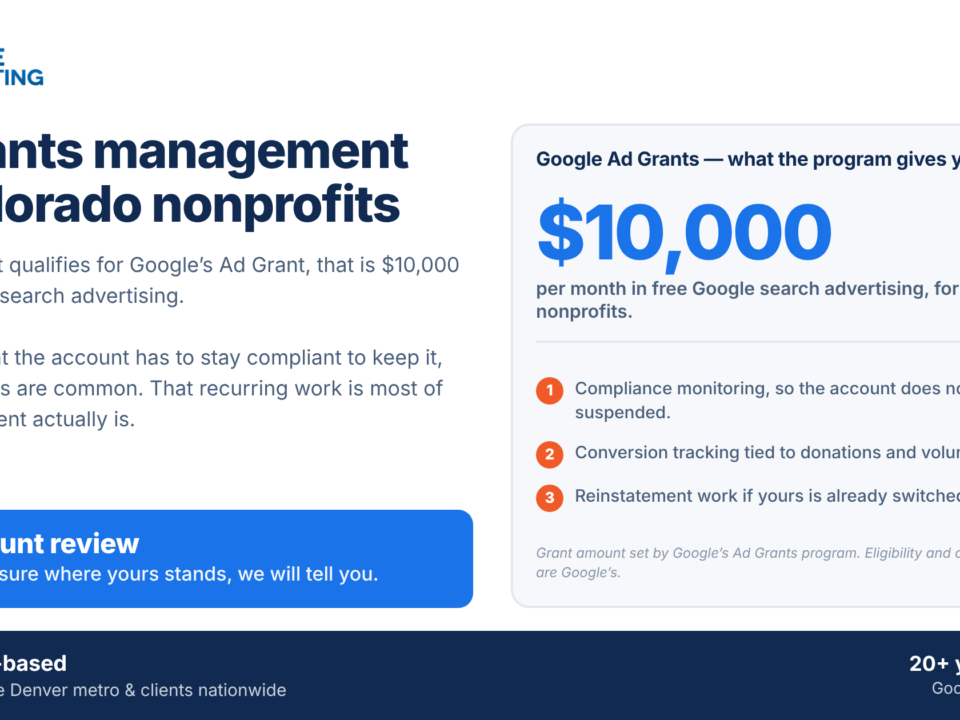 Google Ad Grants management for Colorado nonprofits — $10,000 per month in free Google search advertising